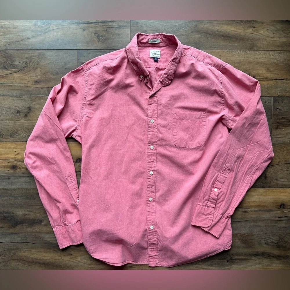 J.Crew Slim Fit Pink Coral Button Down Shirt XL 100% Cotton Preppy - Picture 2 of 3